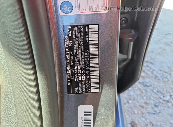 WDDZF4JB0JA445188 2018 MERCEDES-BENZ E Серебряный Вид наклейки с VIN-кодом
