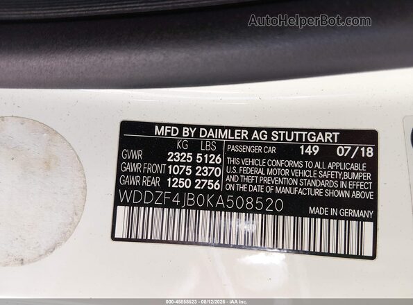 WDDZF4JB0KA508520 2019 MERCEDES-BENZ E-CLASS Белый Вид подкапотного пространства