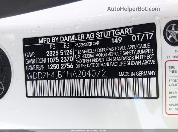 WDDZF4JB1HA204072 2017 MERCEDES-BENZ E-CLASS White Շարժիչի բաժամունքի տեսք