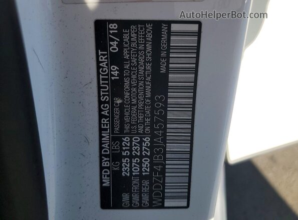 WDDZF4JB3JA457593 2018 MERCEDES-BENZ E White Vista de la etiqueta del VIN