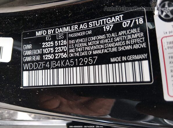 WDDZF4JB4KA512957 2019 MERCEDES-BENZ E-CLASS Black ძრავის განყოფილების ხედი