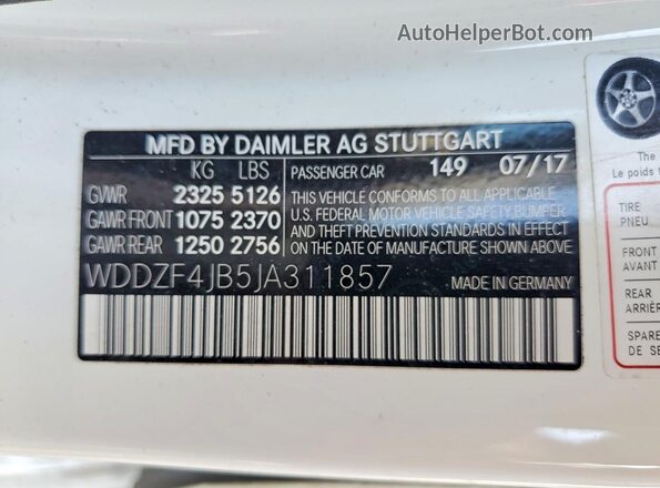 WDDZF4JB5JA311857 2018 MERCEDES-BENZ E White VIN sticker view