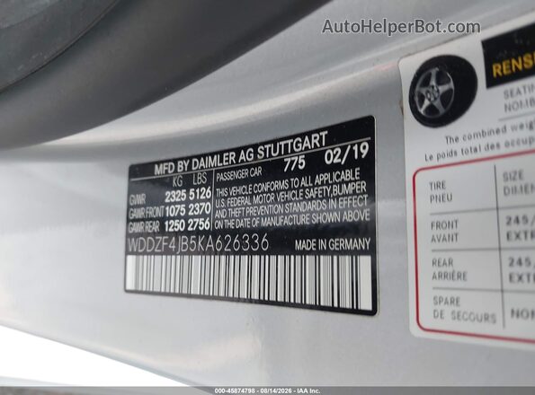 WDDZF4JB5KA626336 2019 MERCEDES-BENZ E-CLASS Silver ძრავის განყოფილების ხედი