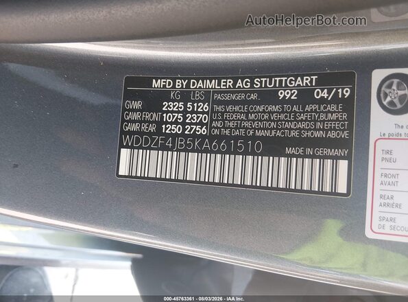 WDDZF4JB5KA661510 2019 MERCEDES-BENZ E-CLASS Gray ძრავის განყოფილების ხედი