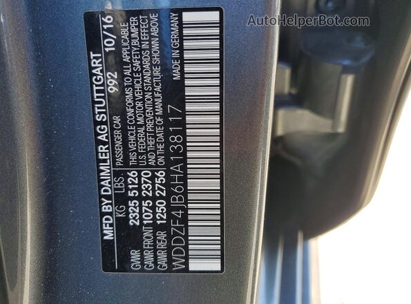 WDDZF4JB6HA138117 2017 MERCEDES-BENZ E Gray Engine compartment view