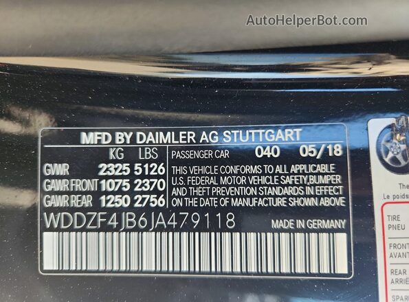 WDDZF4JB6JA479118 2018 MERCEDES-BENZ E Black Вид наклейки з VIN-кодом
