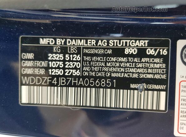 WDDZF4JB7HA056851 2017 MERCEDES-BENZ E Blue Շարժիչի բաժամունքի տեսք
