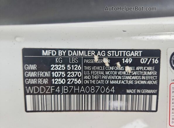 WDDZF4JB7HA087064 2017 MERCEDES-BENZ E White VIN კოდის სტიკერის ხედი