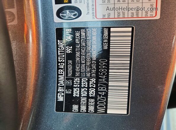WDDZF4JB7JA458990 2018 MERCEDES-BENZ E Gray ძრავის განყოფილების ხედი