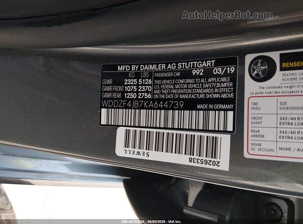 WDDZF4JB7KA644739 2019 MERCEDES-BENZ E-CLASS Серый Вид подкапотного пространства