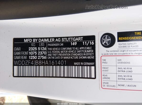 WDDZF4JB8HA161401 2017 MERCEDES-BENZ E-CLASS Белый Вид подкапотного пространства