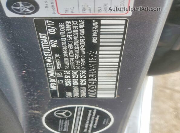 WDDZF4JB9HA241872 2017 MERCEDES-BENZ E-CLASS Gray Widok naklejki z numerem VIN