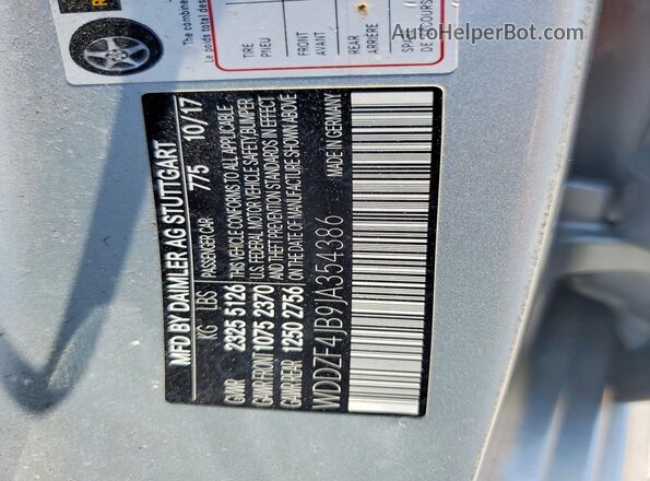 WDDZF4JB9JA354386 2018 MERCEDES-BENZ E Silver VIN კოდის სტიკერის ხედი