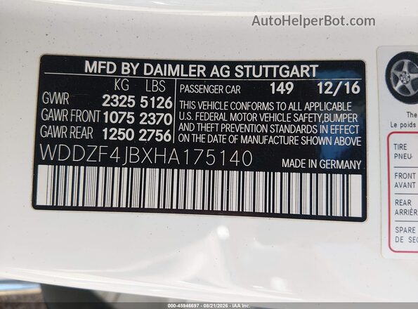 WDDZF4JBXHA175140 2017 MERCEDES-BENZ E-CLASS White Engine compartment view