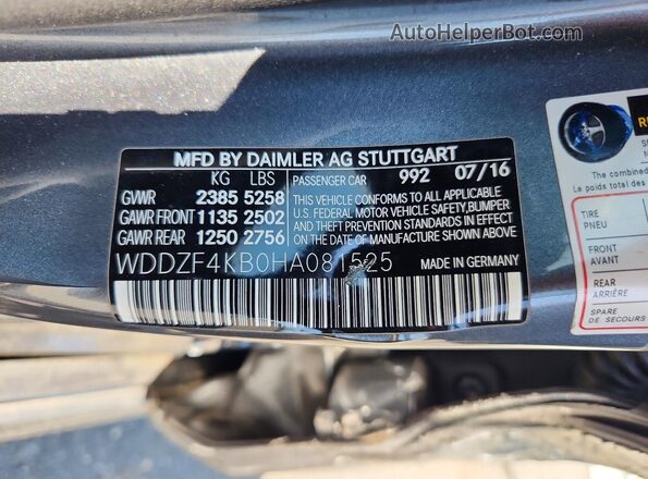 WDDZF4KB0HA081525 2017 MERCEDES-BENZ E Gray Շարժիչի բաժամունքի տեսք