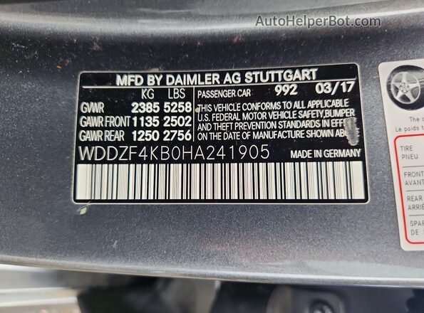 WDDZF4KB0HA241905 2017 MERCEDES-BENZ E Gray Vista del compartimento del motor