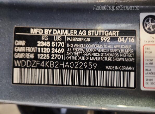 WDDZF4KB2HA022959 2017 MERCEDES-BENZ E Gray Widok komory silnika