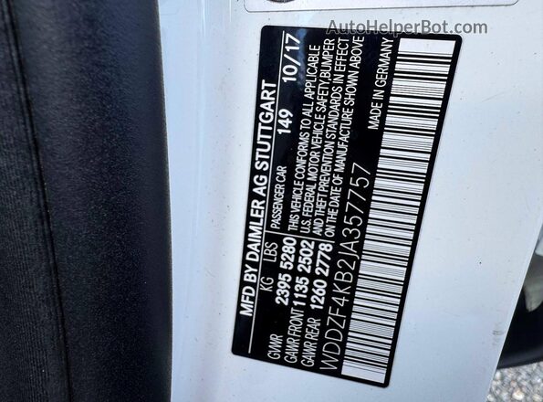 WDDZF4KB2JA357757 2018 MERCEDES-BENZ E-CLASS White უკანა სალონის ხედი