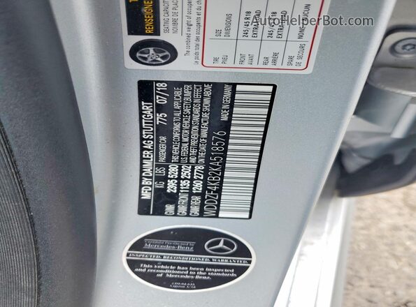 WDDZF4KB2KA518576 2019 MERCEDES-BENZ E Silver Vista de la etiqueta del VIN