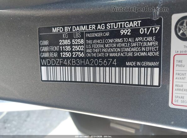 WDDZF4KB3HA205674 2017 MERCEDES-BENZ E-CLASS Gray Widok komory silnika