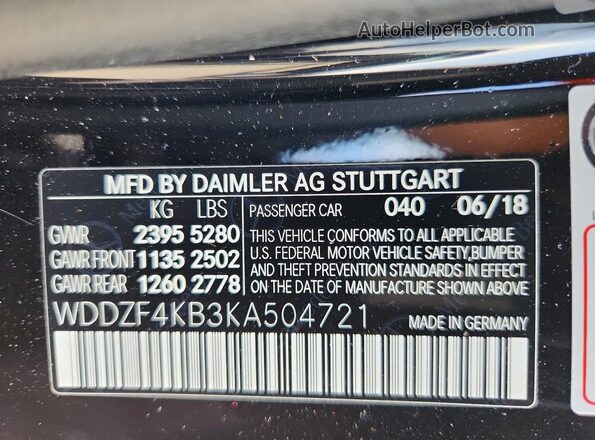 WDDZF4KB3KA504721 2019 MERCEDES-BENZ E Black VIN sticker view