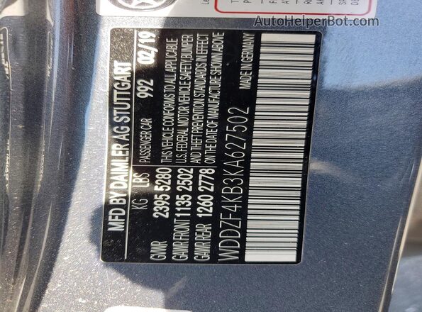 WDDZF4KB3KA627502 2019 MERCEDES-BENZ E Gray ძრავის განყოფილების ხედი