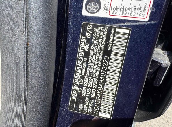 WDDZF4KB4HA073220 2017 MERCEDES-BENZ E Blue Rear seats view