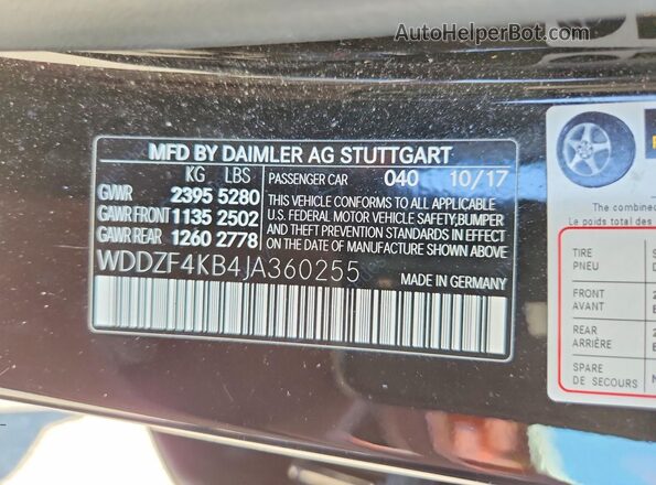 WDDZF4KB4JA360255 2018 MERCEDES-BENZ E Black Вид наклейки з VIN-кодом