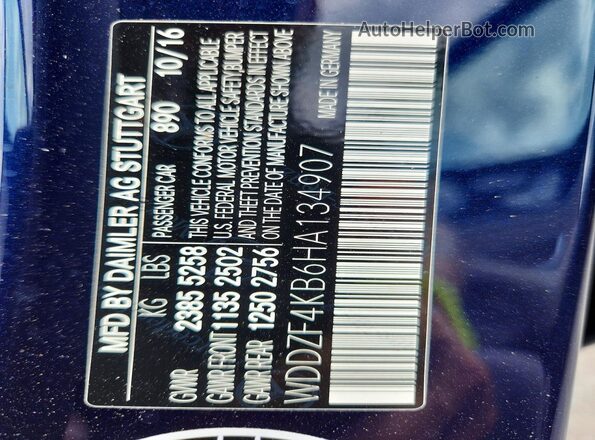 WDDZF4KB6HA134907 2017 MERCEDES-BENZ E Blue Vista de la etiqueta del VIN