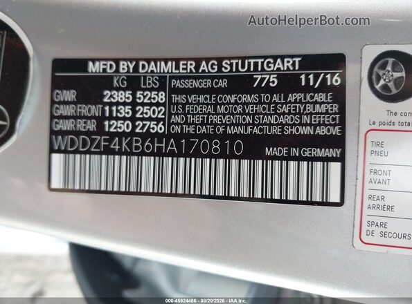 WDDZF4KB6HA170810 2017 MERCEDES-BENZ E-CLASS Silver Widok komory silnika