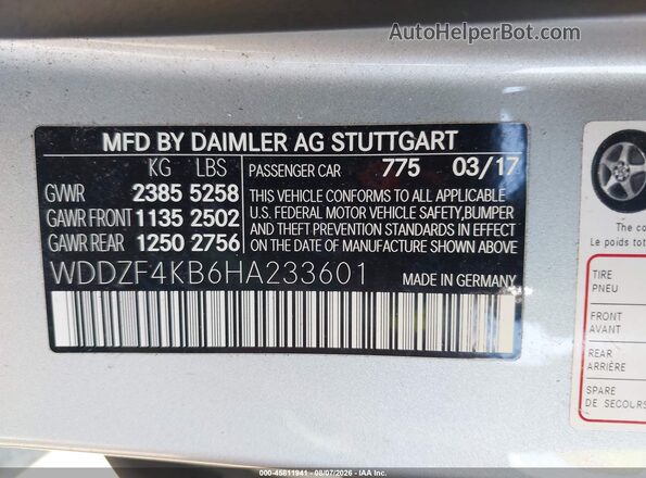 WDDZF4KB6HA233601 2017 MERCEDES-BENZ E-CLASS Silver Widok komory silnika