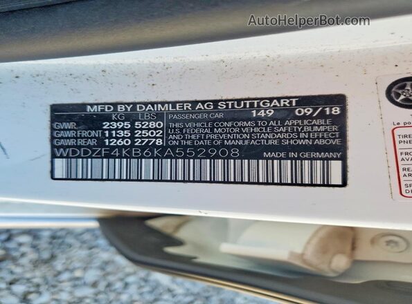 WDDZF4KB6KA552908 2019 MERCEDES-BENZ E White VIN sticker view