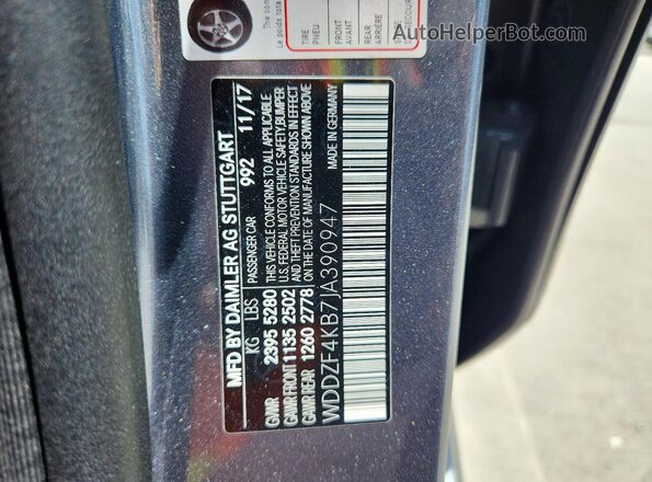 WDDZF4KB7JA390947 2018 MERCEDES-BENZ E Charcoal VIN sticker view
