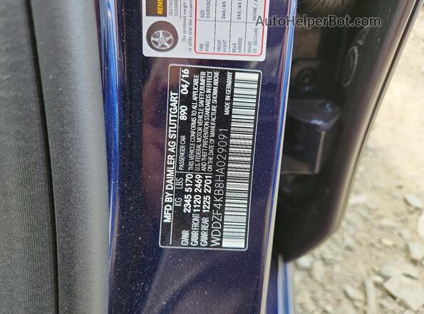 WDDZF4KB8HA029091 2017 MERCEDES-BENZ E Blue Вид підкапотного простору