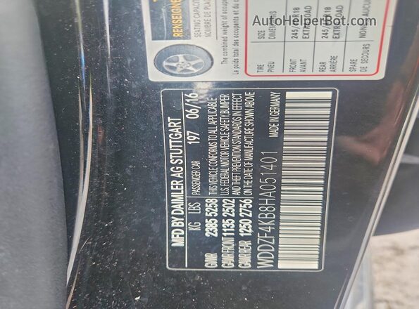 WDDZF4KB8HA051401 2017 MERCEDES-BENZ E Black Widok komory silnika