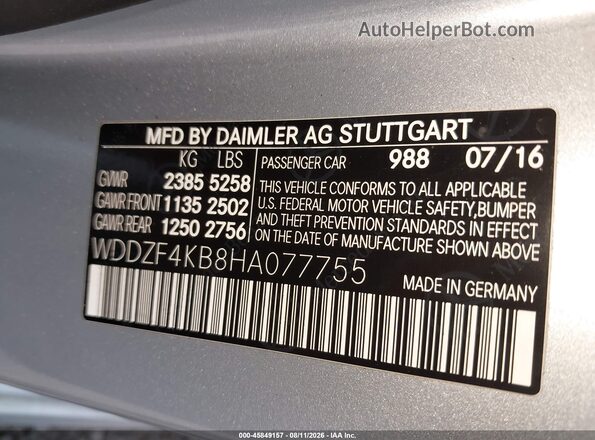 WDDZF4KB8HA077755 2017 MERCEDES-BENZ E-CLASS Silver Engine compartment view