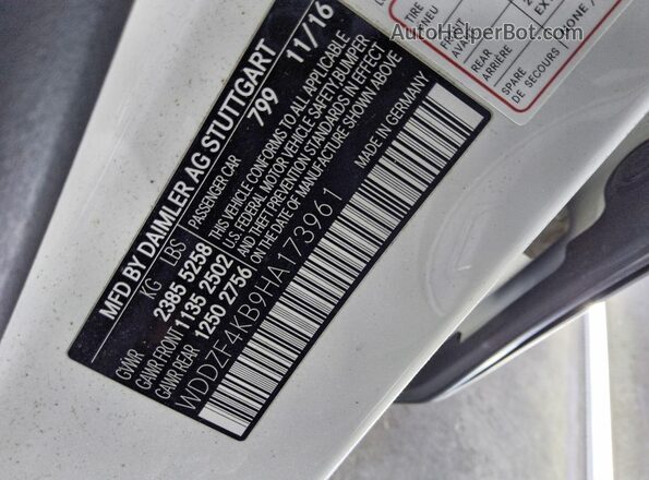 WDDZF4KB9HA173961 2017 MERCEDES-BENZ E White Вид підкапотного простору