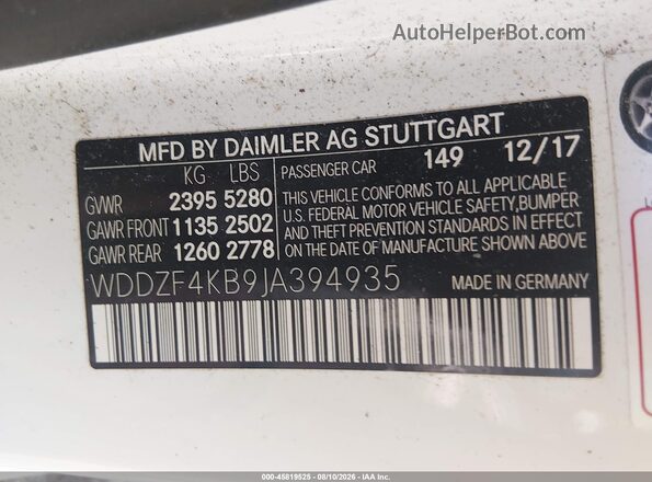 WDDZF4KB9JA394935 2018 MERCEDES-BENZ E-CLASS White ძრავის განყოფილების ხედი