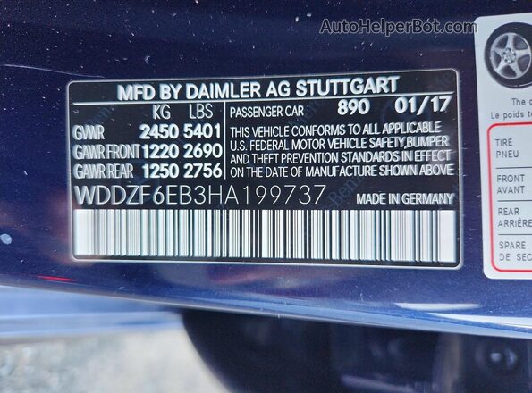 WDDZF6EB3HA199737 2017 MERCEDES-BENZ E Blue ძრავის განყოფილების ხედი