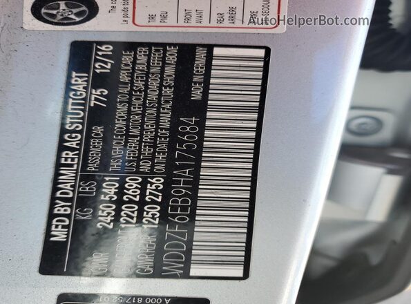 WDDZF6EB9HA175684 2017 MERCEDES-BENZ E Silver Vista del compartimento del motor