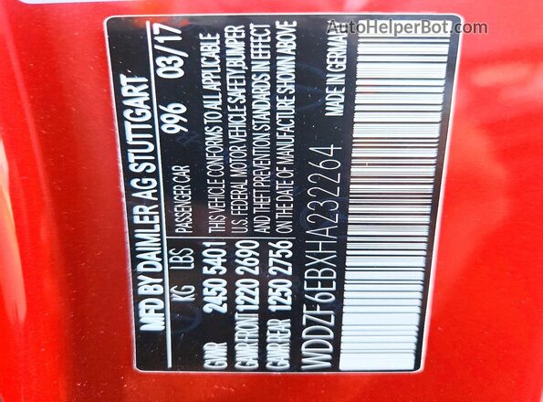 WDDZF6EBXHA232264 2017 MERCEDES-BENZ E Red Vista de la etiqueta del VIN
