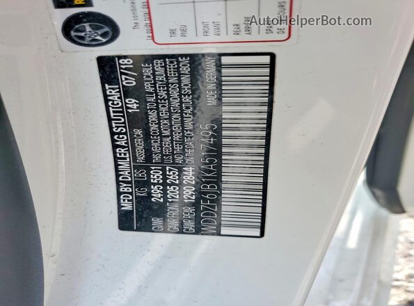 WDDZF6JB1KA517495 2019 MERCEDES-BENZ E White Вид наклейки з VIN-кодом