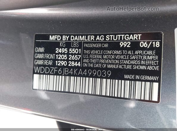 WDDZF6JB4KA499039 2019 MERCEDES-BENZ E-CLASS Gray Widok komory silnika