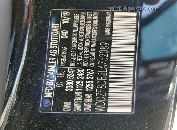 WDDZF8DB2LA752089 2020 MERCEDES-BENZ E Black Vista de la etiqueta del VIN