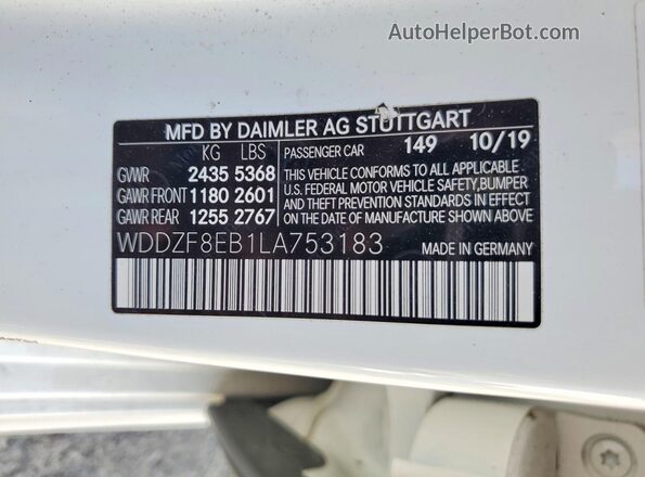 WDDZF8EB1LA753183 2020 MERCEDES-BENZ E-CLASS White Vista de la etiqueta del VIN