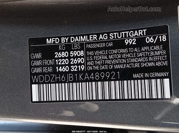 WDDZH6JB1KA489921 2019 MERCEDES-BENZ E-CLASS Gray ძრავის განყოფილების ხედი