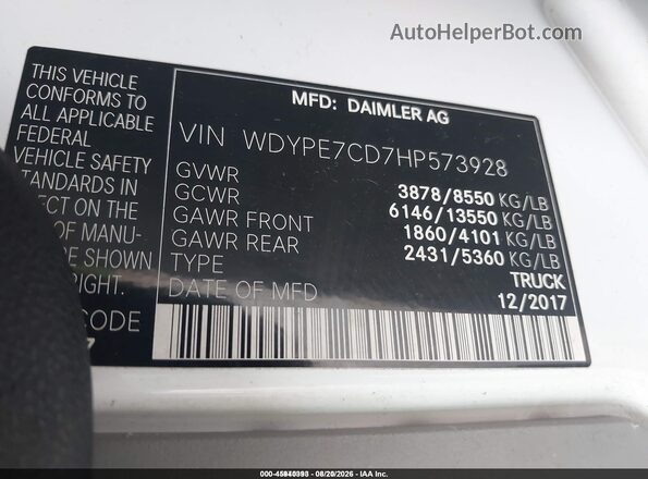 WDYPE7CD7HP573928 2017 FREIGHTLINER SPRINTER 2500 White Widok komory silnika