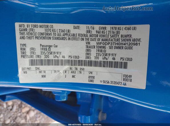 WF0DP3TH0H4120981 2017 FORD FOCUS RS Синий Вид подкапотного пространства