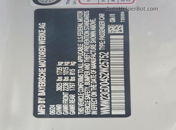 WMW23GD04S2W25752 2025 MINI COOPER White Vista interior de 360 grados