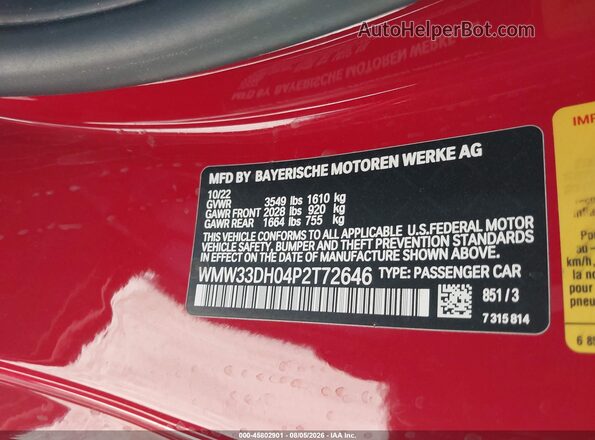 WMW33DH04P2T72646 2023 MINI HARDTOP Red ძრავის განყოფილების ხედი